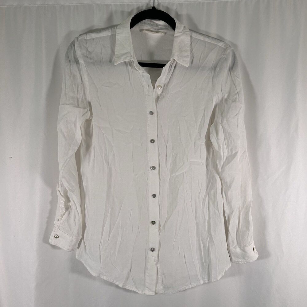 Current Air Blouse Women's XS White Button Up Long Sleeve Textured Collared Top